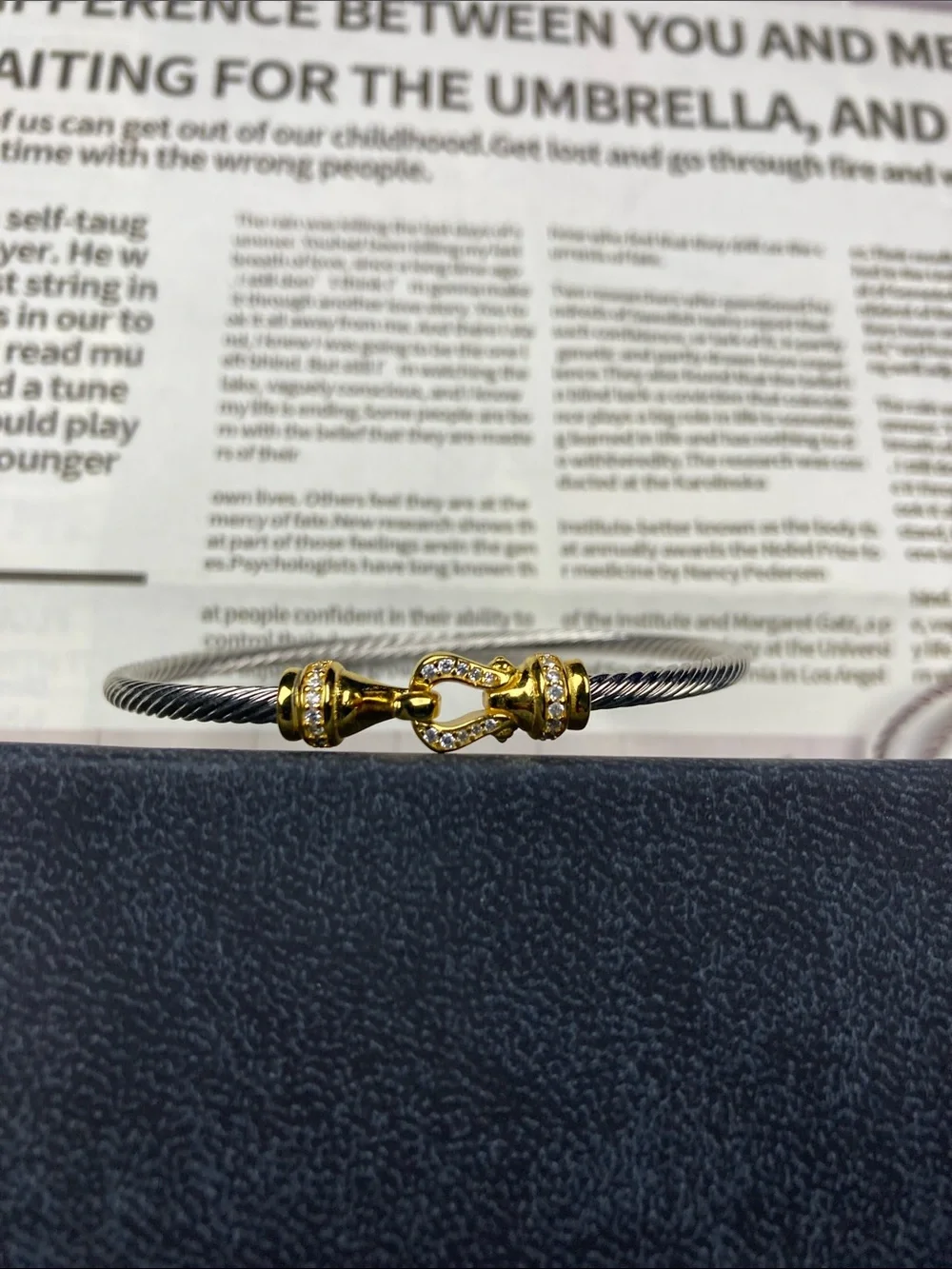 David Yurman Two-Tone Cable Cuff Bracelet — Silver and Gold Accents